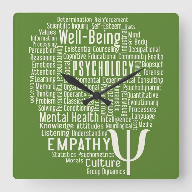 Horloge Carrée PSYCHOLOGUE Word Cloud custom color wall clock (Recto)