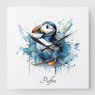 Horloge Carrée Puffin Splash, personnalisé