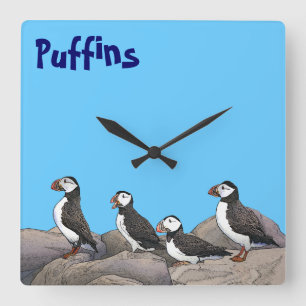 Horloge Carrée Puffins de l'Atlantique