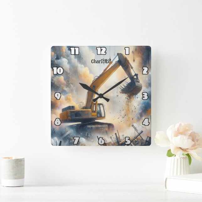 Horloge Carrée Puissance de l'excavateur : construction, poussièr (Maison)