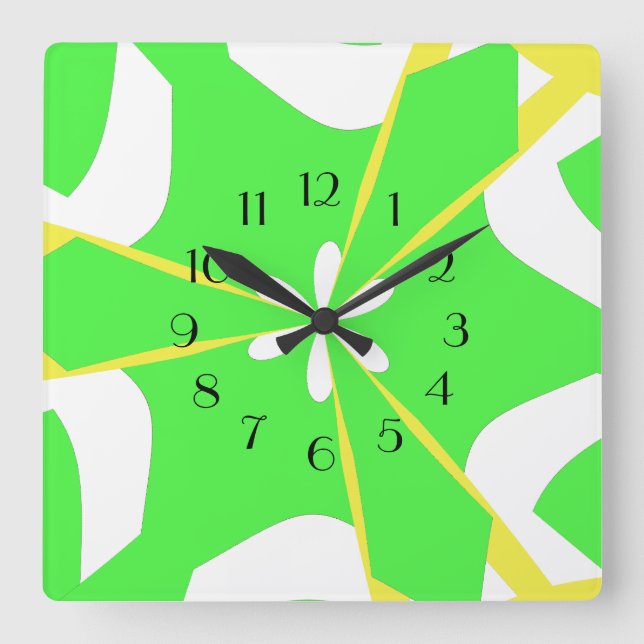 Horloge Carrée Puissance super des fleurs de citron vert (Recto)