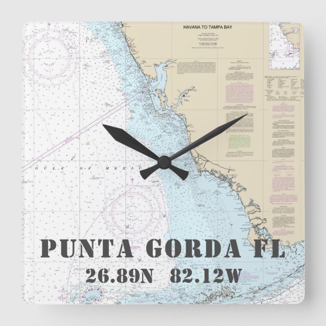 Horloge Carrée Punta Gorda FL Latitude de Nautical (Recto)