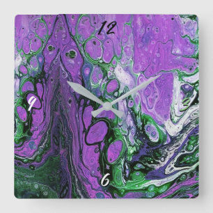 Horloge Carrée Purple and green abstract paint