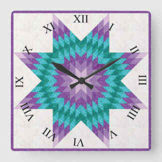Horloge Carrée Purple and Teal Lone Star Quilt
