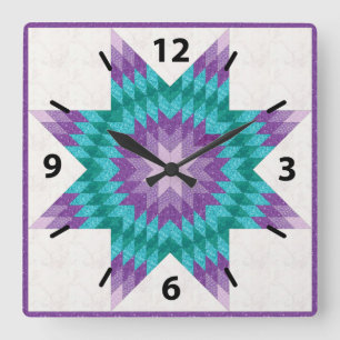 Horloge Carrée Purple and Teal Lone Star Quilt