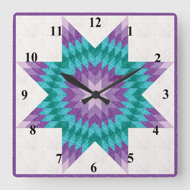 Horloge Carrée Purple and Teal Lone Star Quilt (Recto)