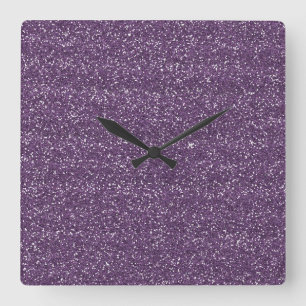 Horloge Carrée Purple et Parties scintillant argentée