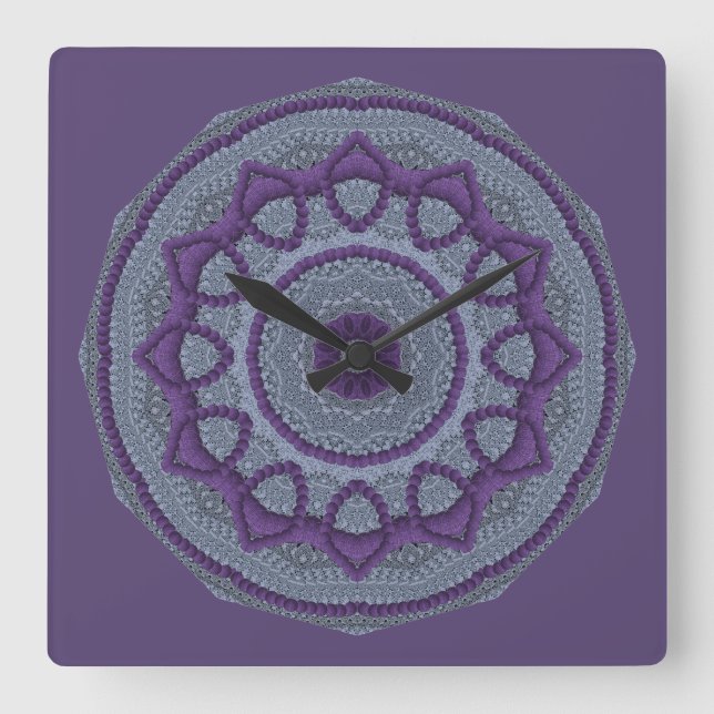 Horloge Carrée Purple gray mandala (Recto)
