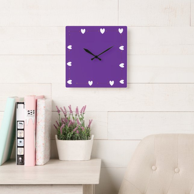 Horloge Carrée Purple Heart Wall Clock – Minimal Aesthetic Home  (Salle de lecture)