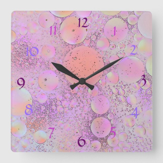 Horloge Carrée Purple & Pink Modern Bubble Wall Clock (Recto)