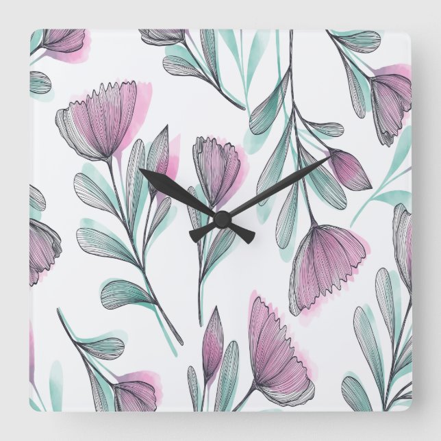 Horloge Carrée Purple roses (Recto)