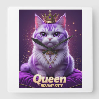 Horloge Carrée Purple Royal Kitty – Reine Écoute mon ronron de ch