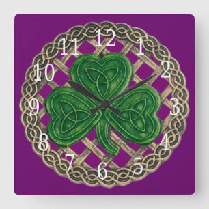 Horloge Carrée Purple shamrock and celtic Knots Square Clock