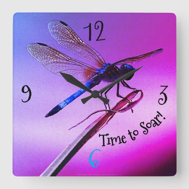Horloge Carrée *'Purple Skye Dragonfly' (Recto)