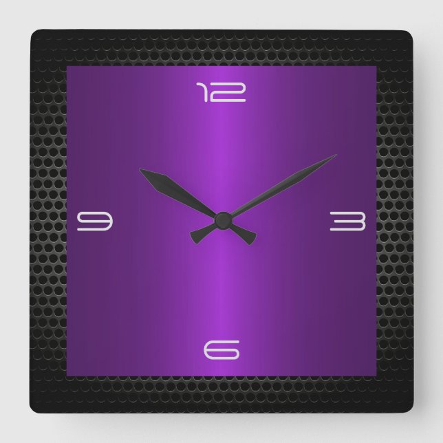Horloge Carrée Purple Stainless Steel Modern Metal Border (Recto)