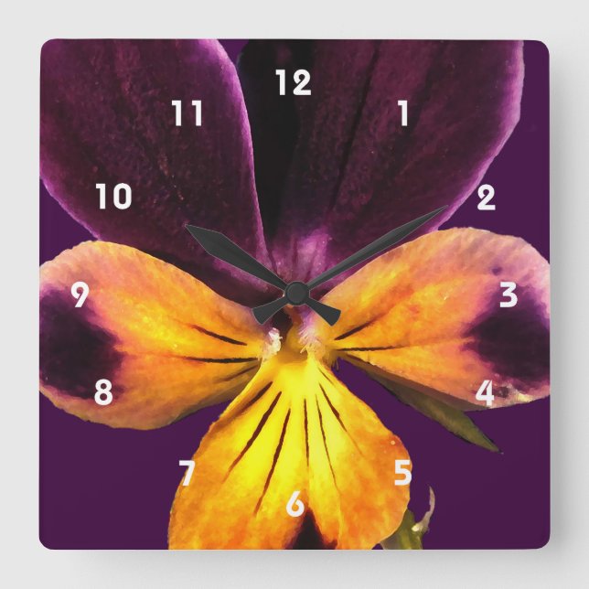 Horloge Carrée Purple Yellow Flower Abstract Clock (Recto)