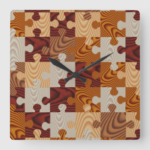 Horloge Carrée Puzzle de bois Faux
