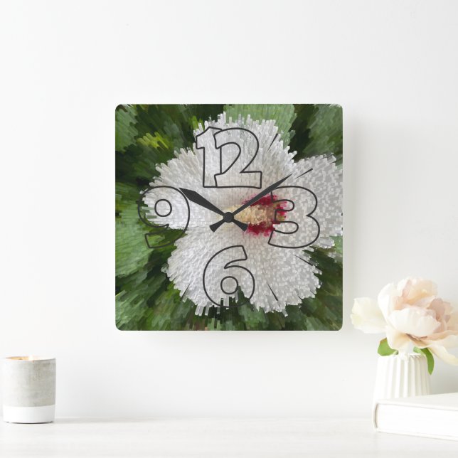 Horloge Carrée Puzzle de fleurs blanches (Maison)