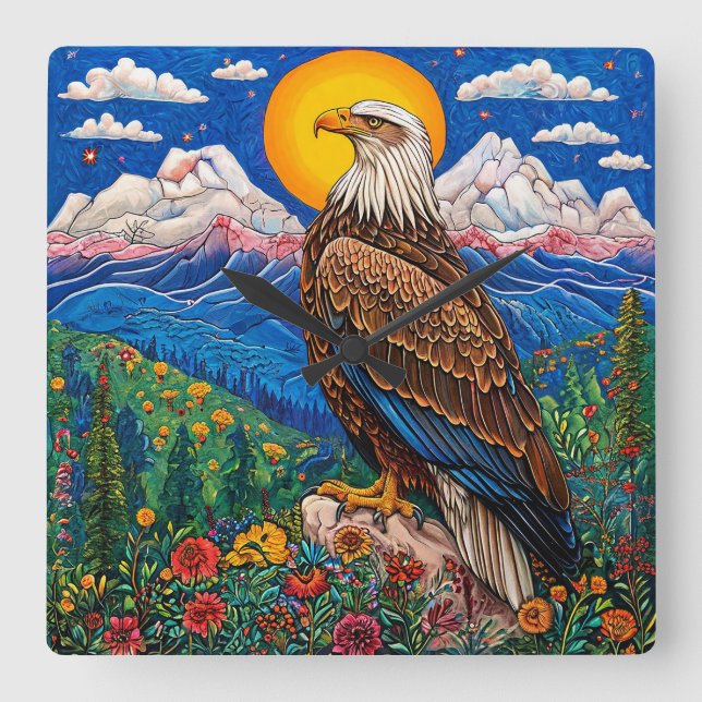 Horloge Carrée Pygargue à tête blanche Faune Oiseau Oiseau de pro (Recto)