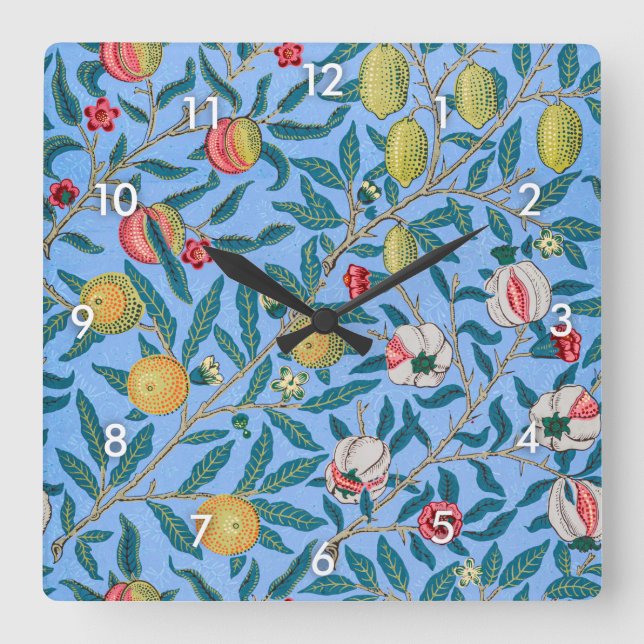Horloge Carrée Quatre fruits, William Morris (Recto)