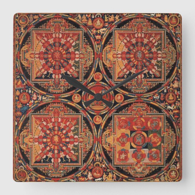 Horloge Carrée Quatre Mandalas (Recto)