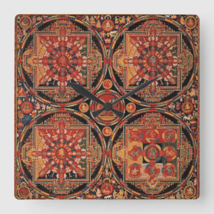 Horloge Carrée Quatre Mandalas