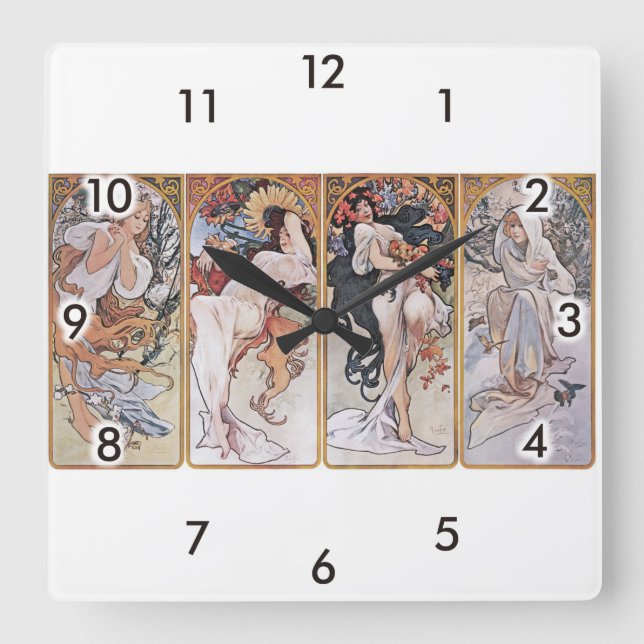 Horloge Carrée Quatre saisons, Mucha (Recto)