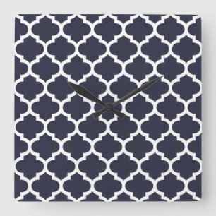 Horloge Carrée Quatrefoil bleu marine