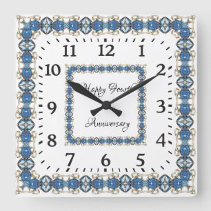 Horloge Carrée Quatrième anniversaire du Mariage de Topaz bleu