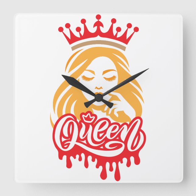 Horloge Carrée Queen Design – Typographie Élégante de Couronne Ro (Recto)