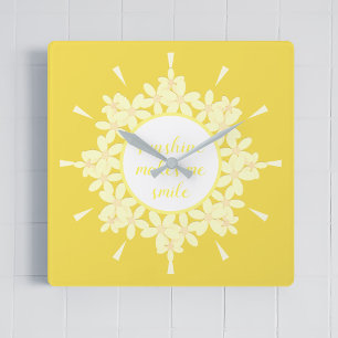 Horloge Carrée Quota Sunshine Yellow Daisy Flower Wall Clock