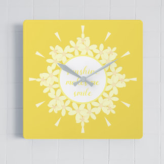 Horloge Carrée Quota Sunshine Yellow Daisy Flower Wall Clock
