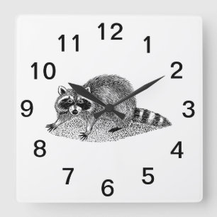 Horloge Carrée Raccoon masqué vintage