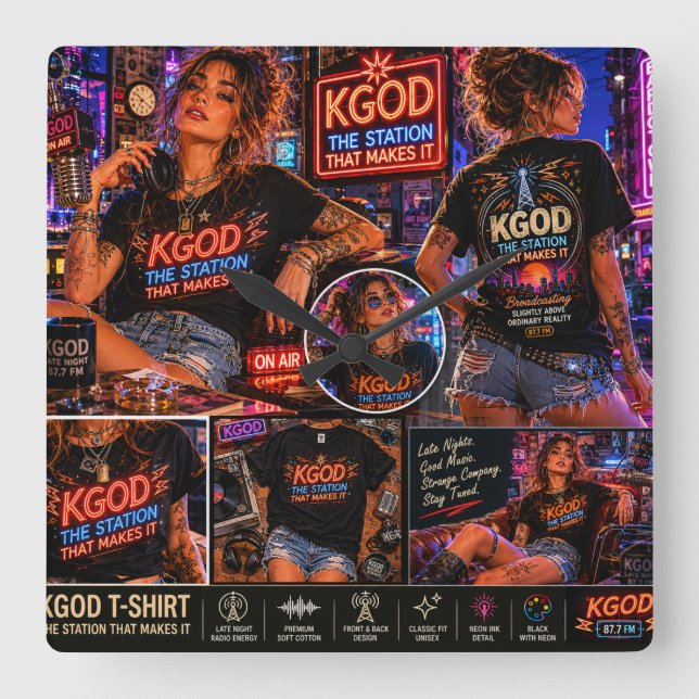Horloge Carrée Radio KGOD Late Night (Recto)