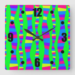 Horloge Carrée Radio Neon Colors Rétro Modern Pattern Psychedelic