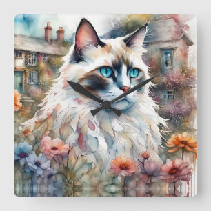 Horloge Carrée Ragdoll Chat en anglais Garden