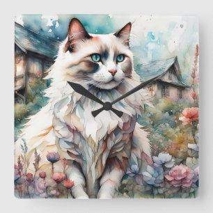 Horloge Carrée Ragdoll Chat en anglais Garden