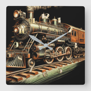 Horloge Carrée Railfan du moteur de train antique