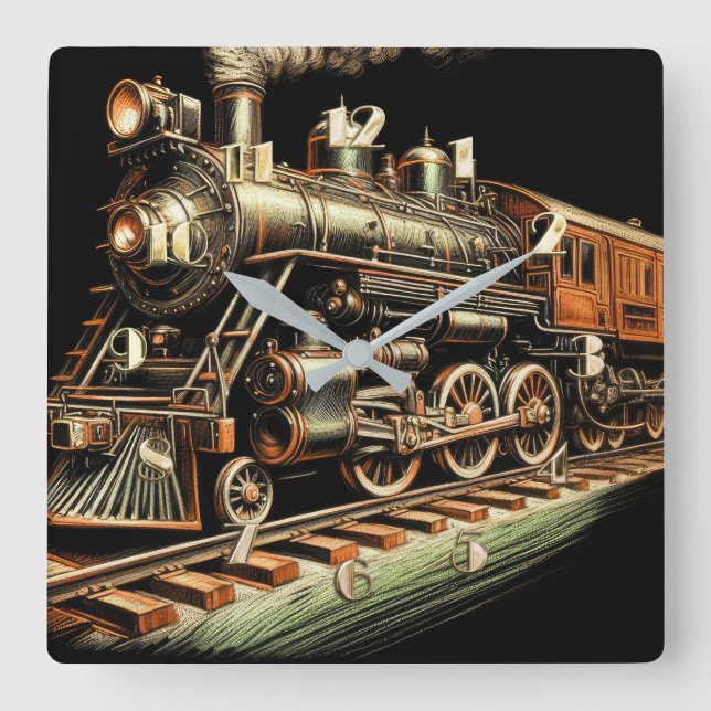 Horloge Carrée Railfan du moteur de train antique (Recto)