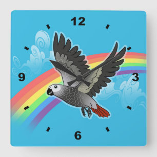 Horloge Carrée Rainbow bridge african grey parrot