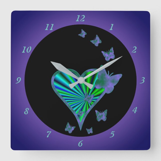 Horloge Carrée Rainbow heart and Butterfly (Recto)