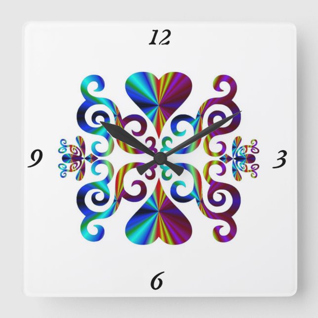 Horloge Carrée Rainbow Lily and Heart (Recto)
