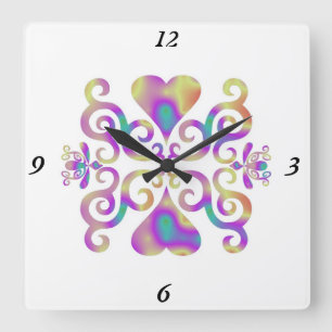 Horloge Carrée Rainbow Lily and Heart