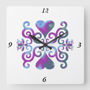 Horloge Carrée Rainbow Lily and Heart