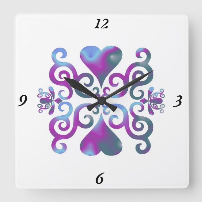 Horloge Carrée Rainbow Lily and Heart (Recto)
