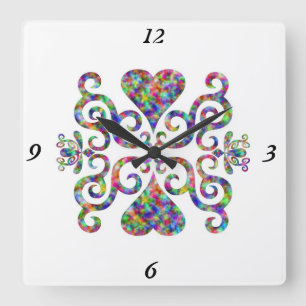 Horloge Carrée Rainbow Lily and Heart