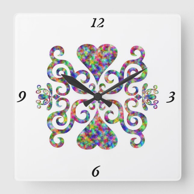 Horloge Carrée Rainbow Lily and Heart (Recto)
