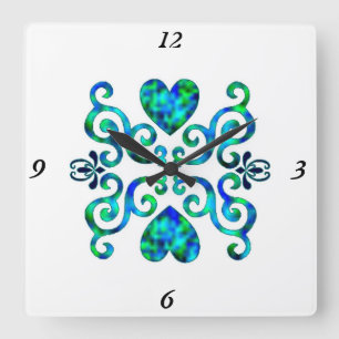 Horloge Carrée Rainbow Lily et le coeur