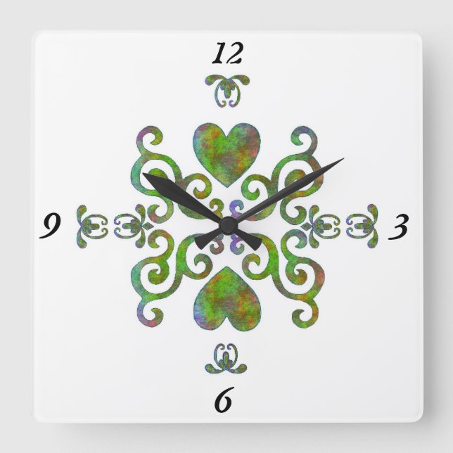 Horloge Carrée Rainbow Lily et le coeur (Recto)