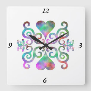 Horloge Carrée Rainbow Lily et le coeur